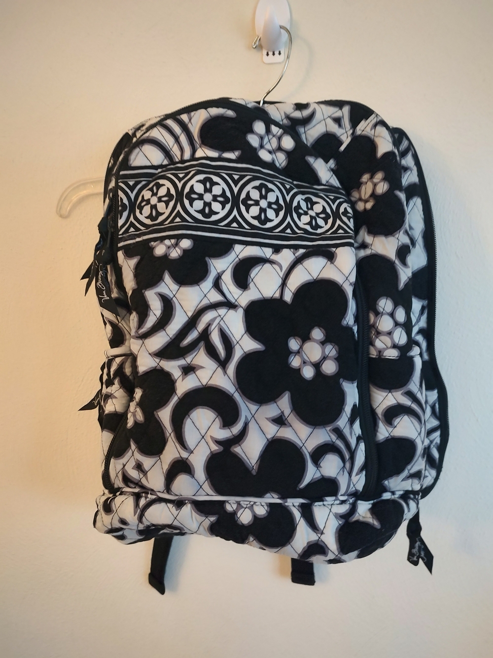 Vera Bradley "Night And Day" Black and White Quilted Laptop Campus Backpack